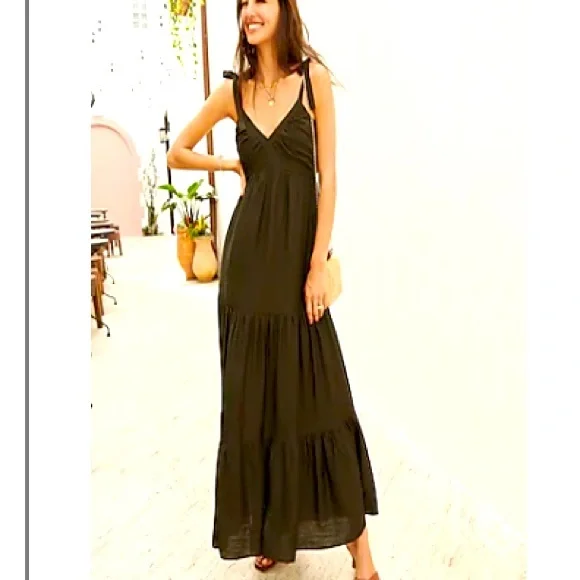 chinese dress ladies Black Satin Corset Tiered Maxi Dress main image 1